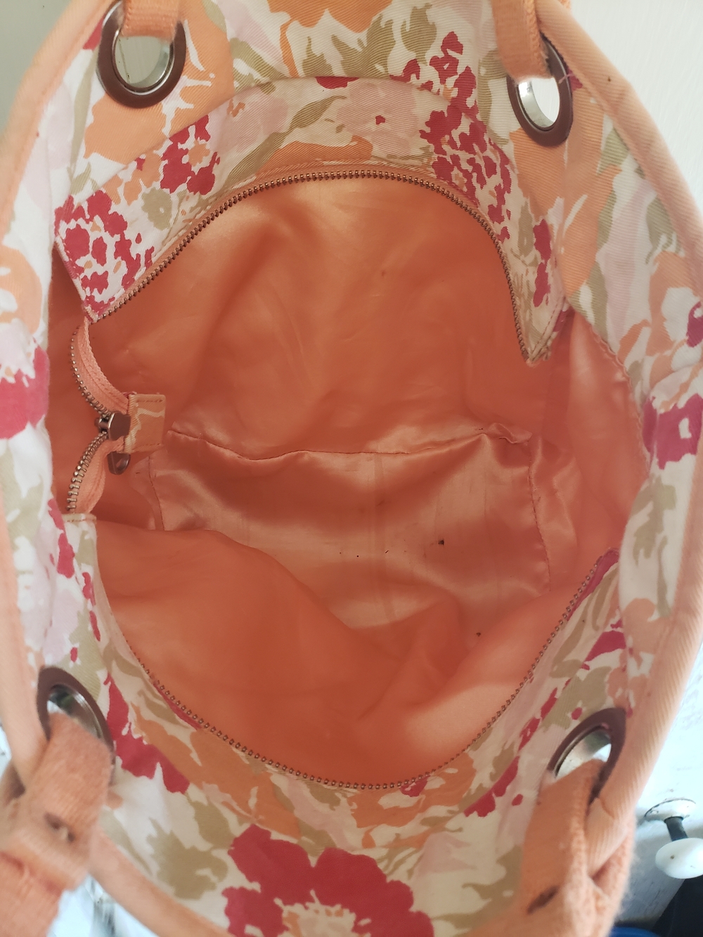Floral Canvas Tote Bag in Coral and Peach - Picture 4 of 8